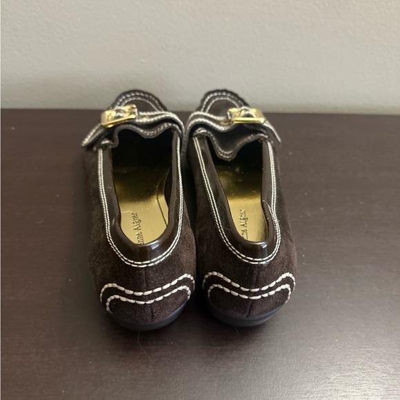 Etienne Aigner Solo Black Suede Gold Buckle Slip On Loafers 7.5M Comfort - Picture 3 of 6